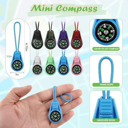 24 Set Graduation Gift Bulk End of Year Student Gifts 6 in 1 Multicolor Ballpoint Pen and Mini Compass with Cards and Organza Bags Classroom Gifts for Pre K Kindergarten