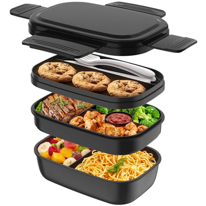 HOMETALL Bento Box Adult, Lunch Box Containers for Men Women with 8 Compartments, Lunch Containers with Utensils, 51 OZ/1900ML, Microwave & Dishwasher Safe - color: Black