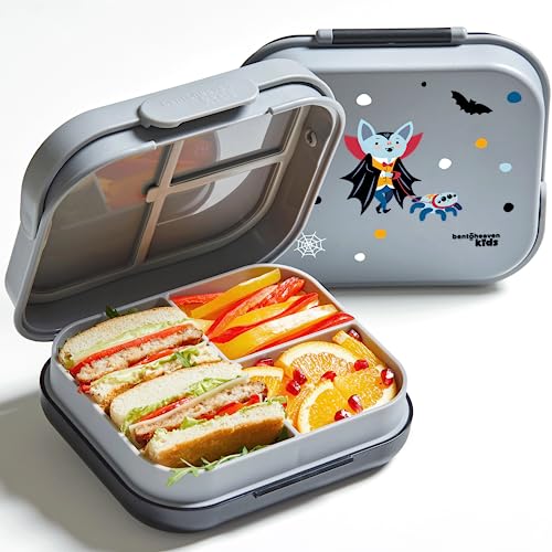 Bentoheaven Premium Bento Lunch Box for Kids, 9 Designs, Leak-proof 3-4 Compartments, Divider, Ideal size 30oz, Microwave/Dishwasher Safe Kids Bento Box (Loncheras Para Niños/Niñas)[Night Gray] - color: Night Gray