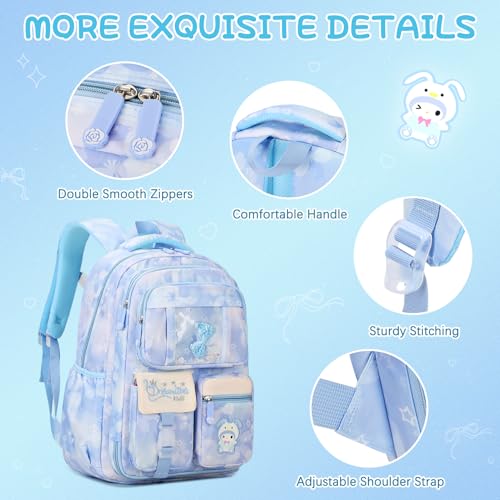 Jafeton Backpacks for Girls, Girls Backpack with Insulated Lunch Bag and Pencil Case for Kids Teens Elementary Middle High School Student, Cute Bow School Bag Travel Daypacks Book Bag Set - color: Blue