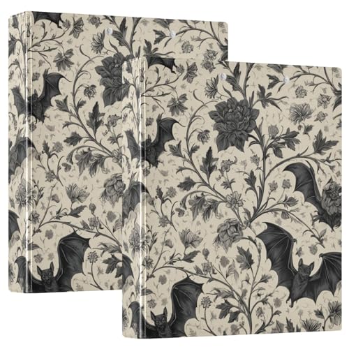 Goth Bat Round Ring Binders Floral (6) 1.5 Inch 3 Ring Binder with Clipboard Holds 200 Sheets Office Home School - color: Multicolored 24