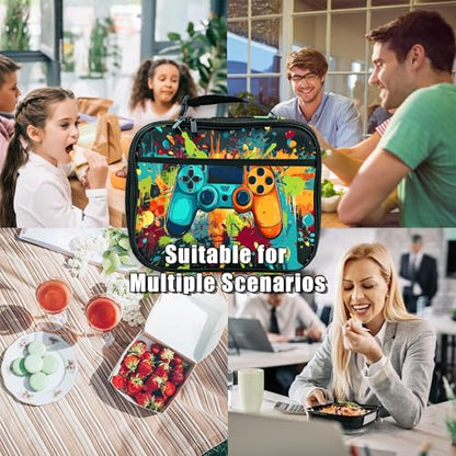Game Lunch Box Insulated Reusable Lunch Bag Tote Cooler for Women Men Boy Girl School Work Office Picnic - color: Game