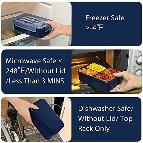 Caperci Classic Bento Box Adult Lunch Box for Older Kids - Leakpoof 47 oz 3-Compartment Containers for Adults and Teens, Built-in Utensil Set, Ideal for On-the-Go Balanced Eating, Navy Blue - color: Navy Blue