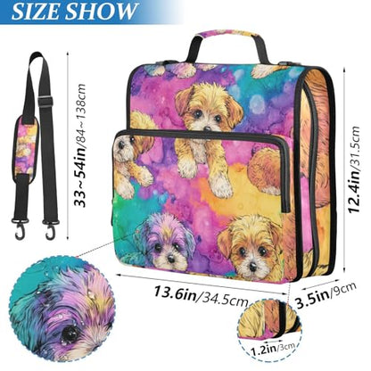 ALAZA Dogs Rainbow Marble Zipper Binder 1.5 inch 3 Ring Binder Organizer with Shoulder Strap and Handle for Home Office Work