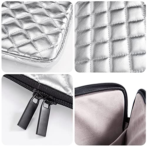 TRIUMPH VISION Puffy Laptop Sleeve Pouch Case Protective Bag Lined Padded | Puffy Laptop Case 13 13.3 in Quilted Leather Protection Shockproof Cushion Padding Fashion with Pocket Safe Silver - color: Silver Quilted, size: 13-13.3 Inch