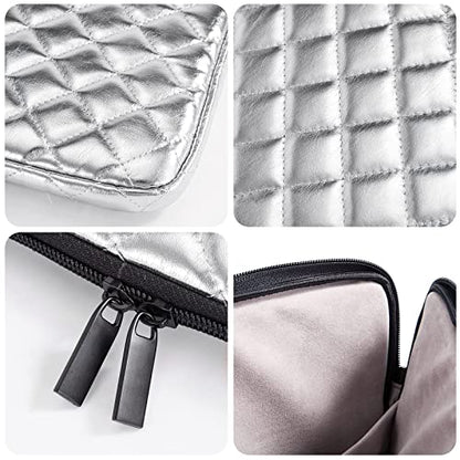TRIUMPH VISION Puffy Laptop Sleeve Pouch Case Protective Bag Lined Padded | Puffy Laptop Case 15.6 in Quilted Leather Protection Shockproof Cushion Padding Fashion with Pocket Safe Silver - color: Silver Quilted, size: 15.6 Inch