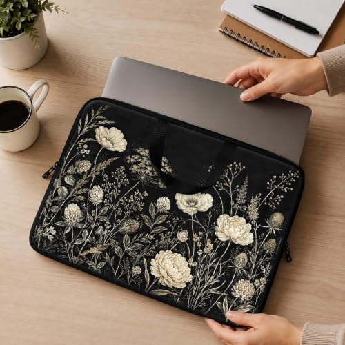 13 Inch Laptop Case Sleeve with Handle, Shockproof Slim Carrying Case | Soft Lining Computer Bag for MacBook Air 13 M3/M2/M1, MacBook Pro 13/14, iPad Pro 13 M4, Black White Roses - color: Black White Roses, size: 13-14 inch