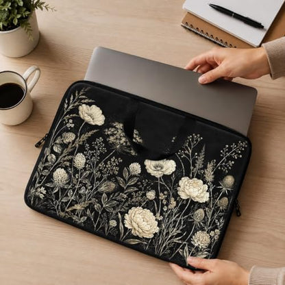 13 Inch Laptop Case Sleeve with Handle, Shockproof Slim Carrying Case | Soft Lining Computer Bag for MacBook Air 13 M3/M2/M1, MacBook Pro 13/14, iPad Pro 13 M4, Black White Roses - color: Black White Roses, size: 13-14 inch