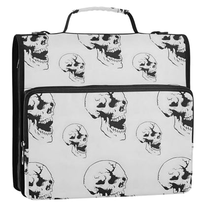 3 Ring Zipper Binder Black White Skull Binders Bag with Shoulder Strap 500 Sheets Paper Organizer Trapper Keeper Documents Storage File Folder for School Office - color: A859
