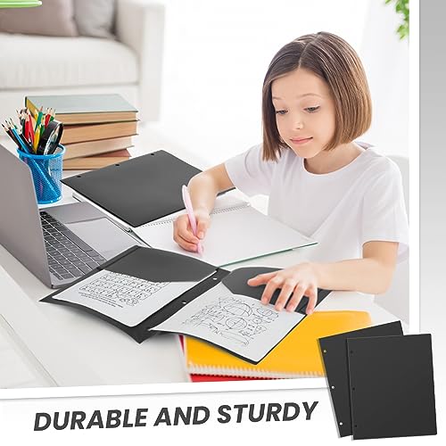 Yeaqee 100 Pcs Plastic Folders with Pockets Bulk 3 Hole Punched 2 Pocket File Folders for 3 Ring Binder Divider Folder for Notebooks, Durable Poly for Office Home (Black) - color: Black