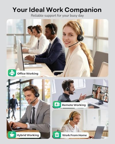 Wireless Headset with Mic for Work, Wireless Headphones with Mic Single Ear Work Headset with Charge Stand for Remote & Office, Bluetooth 5.3 & USB 2.4G Dongle for Teams Clear Call & Online Meeting