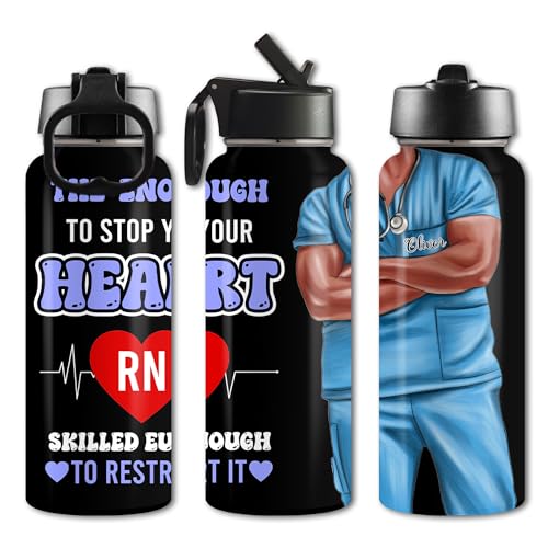 Personalized Insulated Nurse Water Bottle Custom 18oz 32oz Stainless Steel with Lid Name Nursing Student Graduation Gifts for Nurse Week Hospital Staff Appreciation Birthday Healthcare Worker - color: Design-7