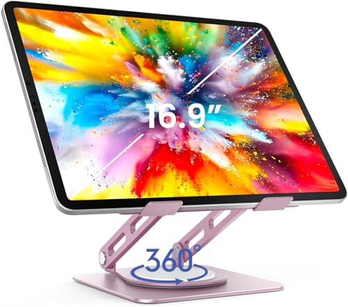 LOXP Metal Tablet Stand, 360 Rotating iPad Stand with Heavy-Duty Base, Tablet Holder Compatible with 4.7-16.9" Device, iPad Pro Air Mini, Kindle, Surface Tablet, Portable Monitors - Purplish Pink - color: Purplish Pink