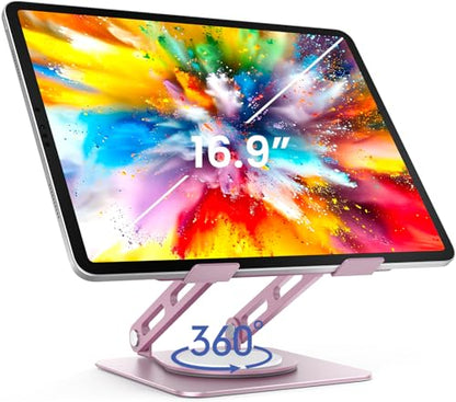 LOXP Metal Tablet Stand, 360 Rotating iPad Stand with Heavy-Duty Base, Tablet Holder Compatible with 4.7-16.9" Device, iPad Pro Air Mini, Kindle, Surface Tablet, Portable Monitors - Purplish Pink - color: Purplish Pink