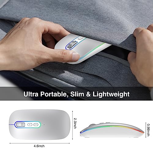 cimetech Rechargeable Wireless Mouse, 2.4G & BT Slim Mouse for MacBook with USB Receiver, Silent Click, 1600 DPI for Office Travel Mac Air Pro/PC/Laptop/Computer - color: Silver