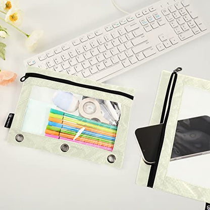 Binder Pouches,Beige Pencil Pouch for 3 Ring Binder 2 Pack Clear Pencil Bag with Zipper for Office School Supplies - color: Beige