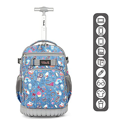 Tilami Rolling Backpack 18 inch Wheeled Laptop Backpack School College Student Travel Trip Boys and Girls (Blue Jeans) - color: Blue Jeans