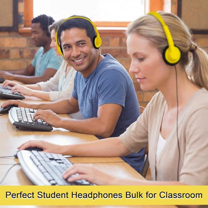 Yunsailing 30 Pack Bulk Headphones Set Over Ear Headphones with Adjustable Headband 3.5mm Plug Headsets Earphones for Learning Program, Computer Lab, Library, Testing & Multimedia Use (Yellow) - color: Light Yellow