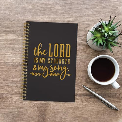 The Lord Is My Strength And My Song Notebook / 5.5" x 8.5" Religious Spiral Notebook / 120 College Ruled Pages / Durable Twin Loop Gloss Laminated Cover / Gold Wire-o Spiral / Made in the USA - color: Multicolor