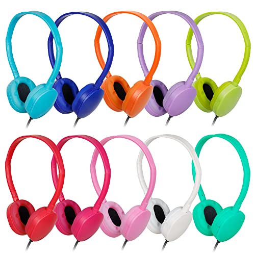 Classroom Kids Headphones Bulk 50 Pack Class Set of Headphones | for Students Children Boys Girls Teen and Adult 3.5mm Jack (10 Colors) - size: 50 Pack Multi Color
