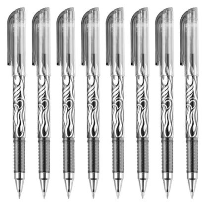 8 Pack Black Ink Erasable Gel Pens, 0.5mm Fine Point, Flame Patterned Barrel, Comfortable Grip, with Eraser, Ideal for Journaling, School Work, Office Tasks, Note Taking, DIY Projects - color: 8 Black