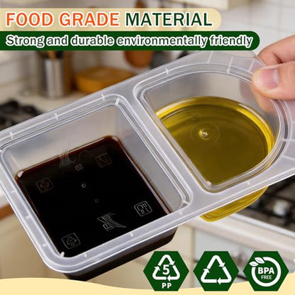 Reusable 10 OZ Snack Containers Compartment with Lids - 10 Sets Snack Containers, Double Snackle Box Compartment Condiment Containers, Snack Box for Sauce and Snacks