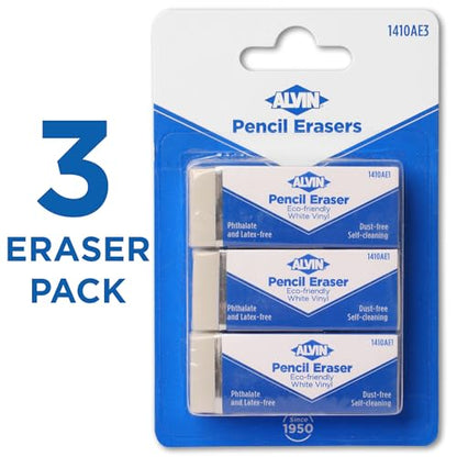 ALVIN White Vinyl Pencil Erasers Pack, Latex-Free, Ideal for Geometry, Drafting, and Engineering, Drawing, Architecture, and Art - Box of 3 - size: 3 Pack