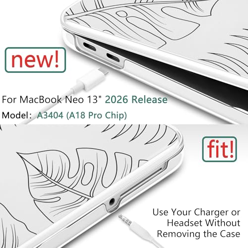 Batianda Case for MacBook Neo 13 Inch 2026 Model A3404, Tropical Line Art | 4-in-1 Laptop Accessories Bundle with Tropical Leaf Line Art, Ultra Slim Hard Shell for Minimal Style Users - color: Tropical Line Art
