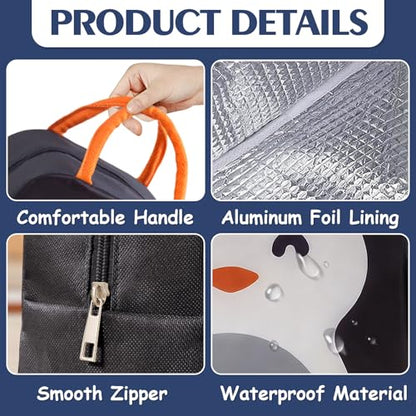 Lunch Bags Tote Cooler Bag Insulated Reusable Lunch Tote Bags Cartoon Portable Lunch Box Bag for Work Office Picnic Beach (Navy Blue Penguin) - color: Navy Blue Penguin