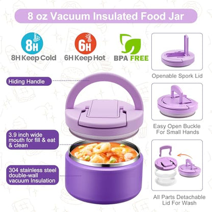 MAXSO Bento Lunch Box Set for Kids with 8 oz Soup Thermo, Leakproof Hot Food Container with 4 Compartments, Insulated Food Jar for Toddler Daycare Boys Girls School - Purple - color: Purple