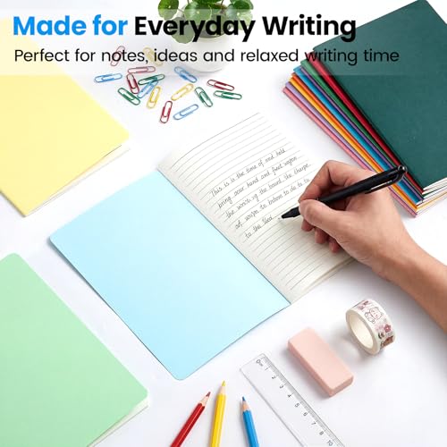 12 Pack A5 Lined Notebooks – Ruled Journal Bulk Set, 12 Colors, 7mm Ruled, 230g Thick Kraft Cover, 60 Pages, 8.3x5.5 Softcover – Stitch Bound, Lays Flat, Cream Paper, No Bleed - color: Muticolour 12 Pack