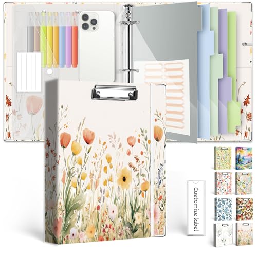 3 Ring 1 Inch Binder Organizer, KLLVE Three Ring Binders with Clipboard, 5-Tabs Pockets Dividers, Plastic Folder, 18 Divider Stikers,Pen Loop (Weeds, Letter Size) - color: Weeds, size: 1in（Letter Size）