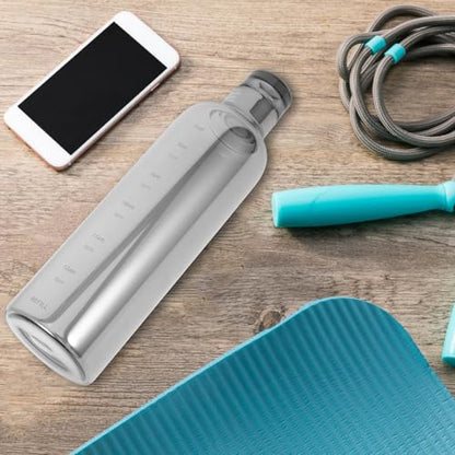 High Temperature Resistant Water Bottle with Time Scale, 500ml Small Gray Glass Portable Water Jug for Students and Home Use