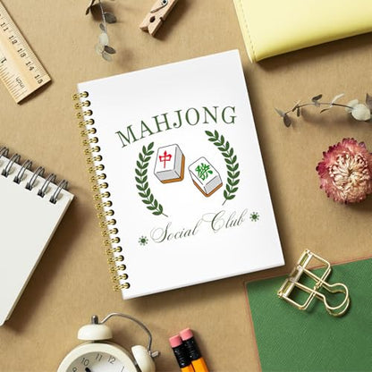 Mahjong Social Club Notebook Journal 5.5x8.3, Mahjong Notebook Gifts for Mah Jong Lovers Players, Mah Jong Accessories Journals, Hardcover Spiral Notebooks for Note Taking - color: 6