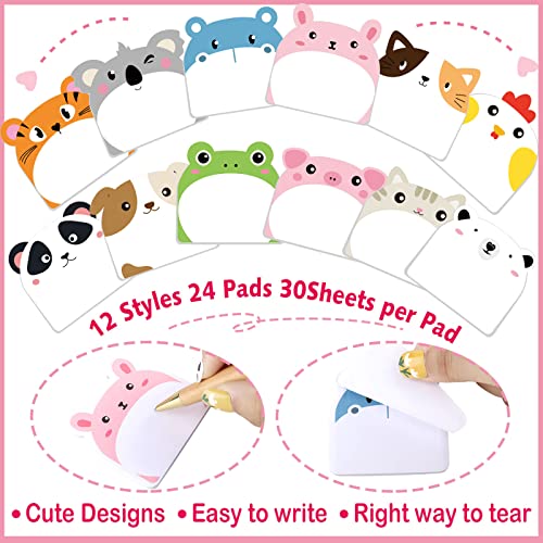 Yinder 24 Pads Cute Sticky Notes Fun Kawaii Animal Sticky Notes Pads Bulk Cartoon Memo Self Adhesive Gift for Valentines Veterinary Office School Tab Party Supplies(Classic Animals) - style: Classic Animals
