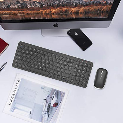 cimetech Wireless Keyboard Mouse Combo, Compact Full Size Wireless Keyboard and Mouse Set Less Noise Keys 2.4G Ultra-Thin Sleek Design for Windows, Computer, PC, Notebook, Laptop - Matte Black - color: Black