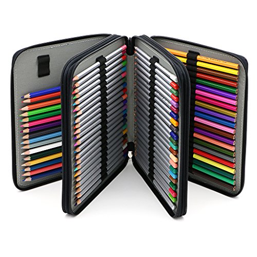 BTSKY Deluxe PU Leather Pencil Case For Colored Pencils - 120 Slot Pencil Holder with Handle Strap Handy Colored Pencil Box Large(Black) - color: Black