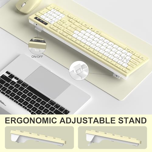 Wireless Keyboard and Mouse Combo, Full-Sized Wireless Keyboard and Adjustable DPI Mouse, 2.4GHz USB Receiver, Silent Keyboard and Mouse for PC, Windows, MAC, Desktop, Laptop (Canary Yellow-B) - color: Canary Yellow-B