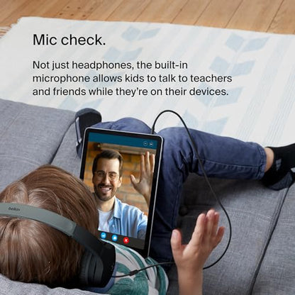 Belkin SoundForm Mini Kids Wired Headphones with Built-in Microphone & Fun Stickers, 85dB Safe Volume Limit – for Online Learning, Travel, Compatible w/iPhone 15, iPad, Galaxy S23, & More - Black - color: Black, style: Wired