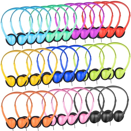 Headphones Bulk 30 Pack for School Classroom Students Multi Color | Boys Girls Teen and Adult Mixed Color 3.5mm Audio Jack - size: 30 Pack Mixed Color