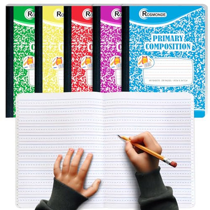 Rosmonde Composition Notebooks Primary Ruled 50 Pack, 200 Pages (100 Sheets), Color Marble Composition Notebook, Grades K-2, Bulk Primary Composition Notebook, Writing Dotted Lined - size: 50 Pack | Bulk Value, style: Primary Ruled - Color Marble (Write)