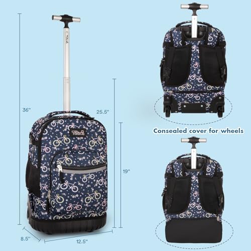 Tilami Rolling Backpack for Kids 18 inch Boys and Girls Laptop Backpack,Bicycle - color: Bicycle