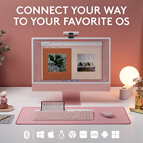 Logitech K585 Multi-Device Slim Wireless Keyboard, Built-in Cradle for Device; for Laptop, Tablet, Desktop, Smartphone, Win/Mac, Bluetooth/Receiver, Compact, Easy Switch, 24 Month Battery - Rose | Slim Keyboard with Built-in Phone Cradle, Easy-Switch for