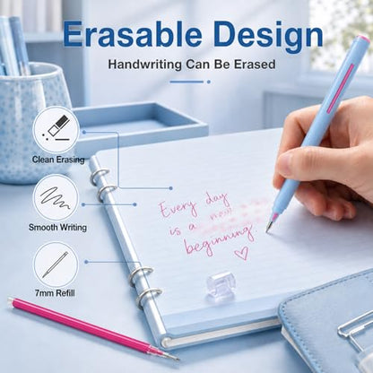 24 Piece Erasable Gel Ink Pen Refills Compatible with FriXion Friction, 0.5 Millimeter Medium Fine Point Replacement Cartridges, Heat Sensitive Multicolor Ink for School and Office Planning (7MM)