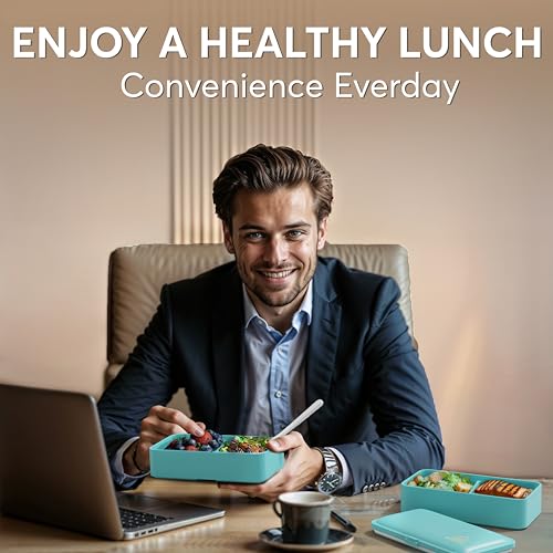 Umami Bento Box Adult All-in-1 w/ 4 Utensils, 100% Leakproof, Dishwasher & Microwave Safe Lunch Containers for Adults w/ 4 Compartments, Fresh Turquoise, 40 oz - color: Fresh Turquoise, size: M - 40 oz