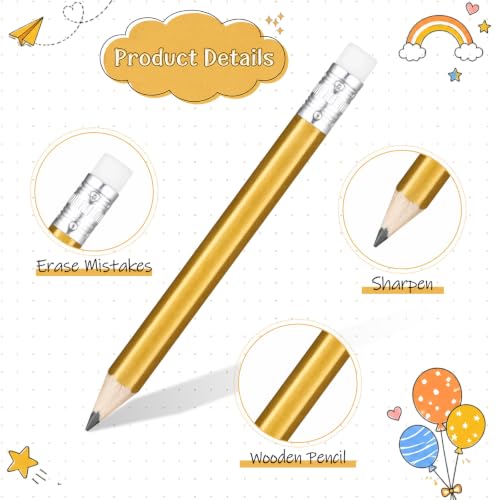 Outus 72 Pieces Golf Pencils Half Pencils with Eraser Mini Bulk Short #2 HB Pre Sharpened for Bridal Shower Wedding Office (Gold) - color: Gold