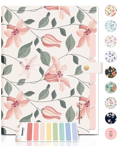 Sooez File Folders Organizer, Folders with 5 Pockets, Folders for Documents w/Sticker, Accordion File Organizer, Paper Receipt Bill Filing Organizer, School College Office Travel Essentials Supplies - color: Pink Floral