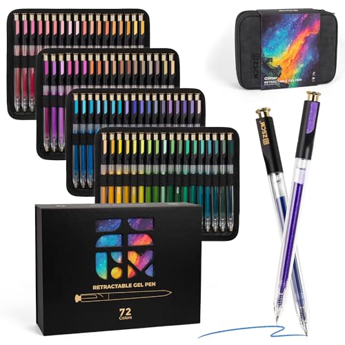 Retractable Glitter Gel Pens,72 Colors Large Capacity Multicolor Glitter Metallic Gel Ink Pens, 1 mm Fine Point Smooth Writing Color Pens for Adult Coloring Book Note Taking Aesthetic Art Supplies - color: 72 Colors