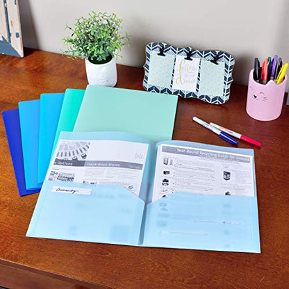 Youngever 6 Pack Heavy Duty Plastic Two Pocket Folders, Heavy Duty Plastic 2 Pocket Folder (Coastal Colors) - color: Coastal Colors