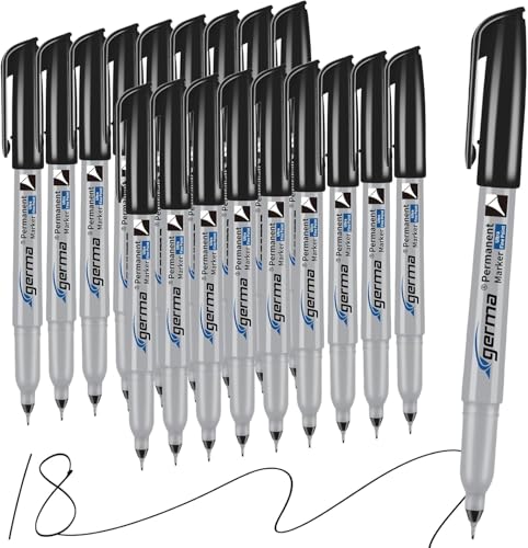 Cgerma Ultra Fine Point Permanent Markers Black, 18 Pack Ultra Fine Tip Markers, Waterproof, Quickly Dry, No bleed, Works on Plastic, Wood,Stone, Metal and Glass for School Office Home - color: black